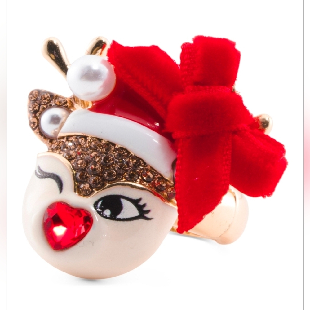 ❤️▪️Betsey Johnson ▪️ Winking Reindeer Red Stretch Ring
